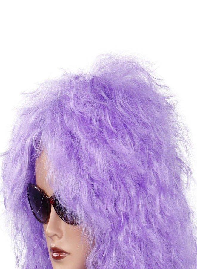 MEIRIYFA 80s Rocker Punk Wig Long Curly Wig for Men and Women Retro Mullet Wigs for Halloween Costume Cosplay Party (Purple) - Image 5